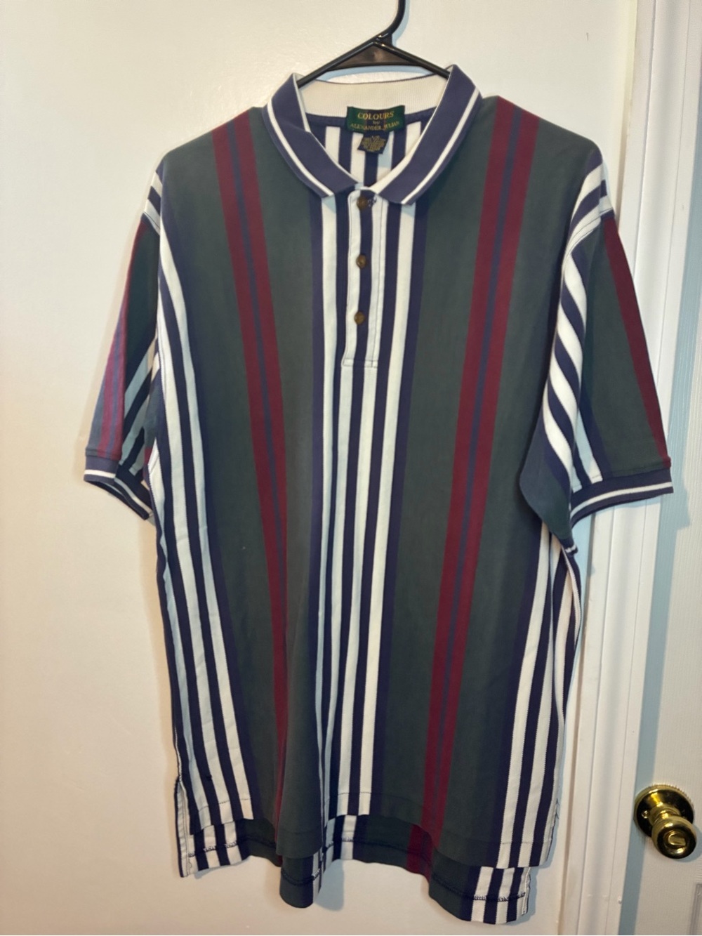 Alexander Julian Striped Polo in Green, Burgundy & White